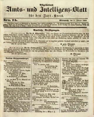 Allgemeines Amts- und Intelligenz-Blatt für den Jaxt-Kreis Mittwoch 21. Februar 1849