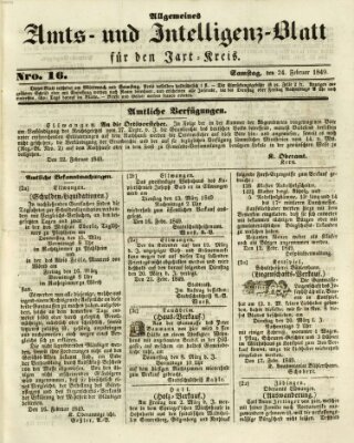 Allgemeines Amts- und Intelligenz-Blatt für den Jaxt-Kreis Samstag 24. Februar 1849