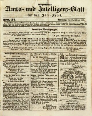 Allgemeines Amts- und Intelligenz-Blatt für den Jaxt-Kreis Mittwoch 28. Februar 1849