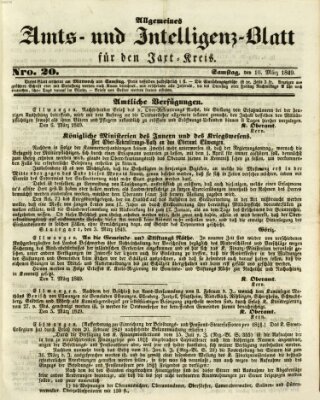 Allgemeines Amts- und Intelligenz-Blatt für den Jaxt-Kreis Samstag 10. März 1849