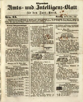 Allgemeines Amts- und Intelligenz-Blatt für den Jaxt-Kreis Samstag 24. März 1849