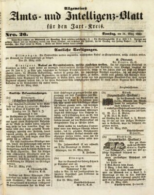 Allgemeines Amts- und Intelligenz-Blatt für den Jaxt-Kreis Samstag 31. März 1849