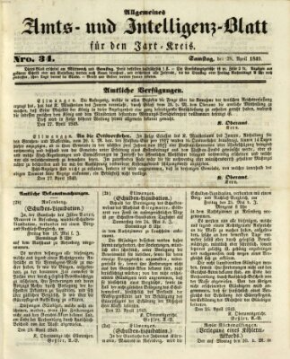 Allgemeines Amts- und Intelligenz-Blatt für den Jaxt-Kreis Samstag 28. April 1849