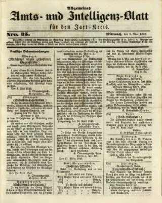 Allgemeines Amts- und Intelligenz-Blatt für den Jaxt-Kreis Mittwoch 2. Mai 1849