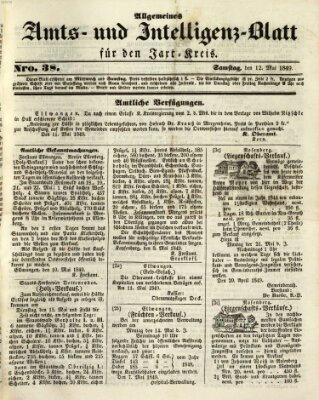 Allgemeines Amts- und Intelligenz-Blatt für den Jaxt-Kreis Samstag 12. Mai 1849