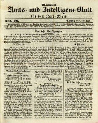 Allgemeines Amts- und Intelligenz-Blatt für den Jaxt-Kreis Samstag 9. Juni 1849