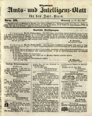 Allgemeines Amts- und Intelligenz-Blatt für den Jaxt-Kreis Mittwoch 20. Juni 1849