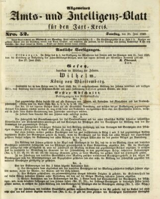 Allgemeines Amts- und Intelligenz-Blatt für den Jaxt-Kreis Samstag 30. Juni 1849