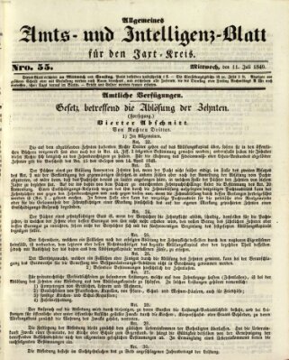 Allgemeines Amts- und Intelligenz-Blatt für den Jaxt-Kreis Mittwoch 11. Juli 1849