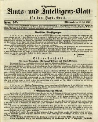 Allgemeines Amts- und Intelligenz-Blatt für den Jaxt-Kreis Mittwoch 18. Juli 1849