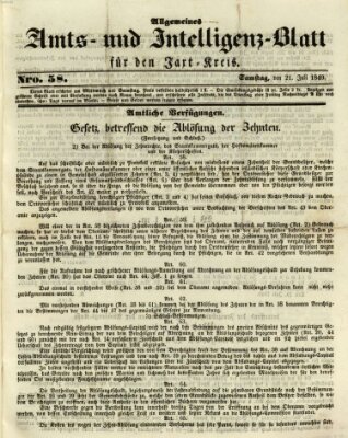 Allgemeines Amts- und Intelligenz-Blatt für den Jaxt-Kreis Samstag 21. Juli 1849