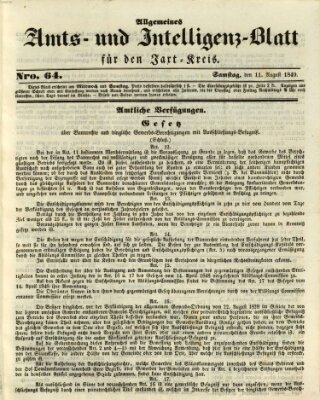 Allgemeines Amts- und Intelligenz-Blatt für den Jaxt-Kreis Samstag 11. August 1849