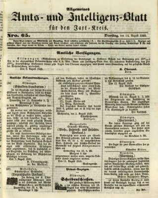 Allgemeines Amts- und Intelligenz-Blatt für den Jaxt-Kreis Dienstag 14. August 1849