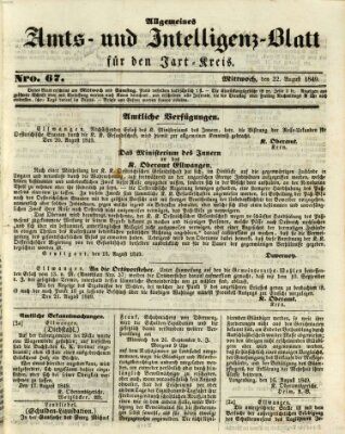 Allgemeines Amts- und Intelligenz-Blatt für den Jaxt-Kreis Mittwoch 22. August 1849