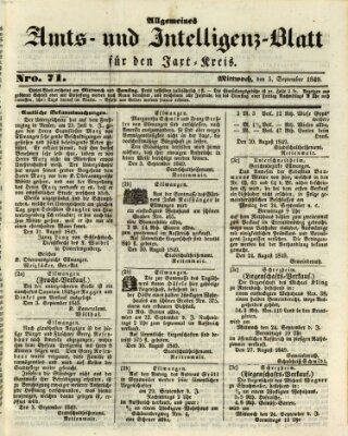 Allgemeines Amts- und Intelligenz-Blatt für den Jaxt-Kreis Mittwoch 5. September 1849