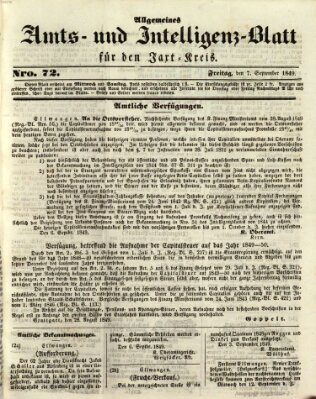 Allgemeines Amts- und Intelligenz-Blatt für den Jaxt-Kreis Freitag 7. September 1849