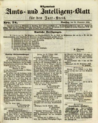 Allgemeines Amts- und Intelligenz-Blatt für den Jaxt-Kreis Samstag 29. September 1849