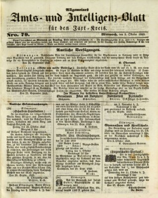 Allgemeines Amts- und Intelligenz-Blatt für den Jaxt-Kreis Mittwoch 3. Oktober 1849