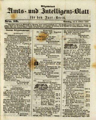 Allgemeines Amts- und Intelligenz-Blatt für den Jaxt-Kreis Samstag 6. Oktober 1849