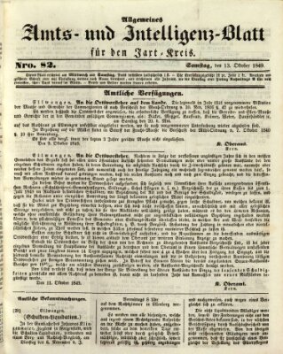 Allgemeines Amts- und Intelligenz-Blatt für den Jaxt-Kreis Samstag 13. Oktober 1849