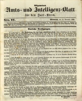 Allgemeines Amts- und Intelligenz-Blatt für den Jaxt-Kreis Mittwoch 14. November 1849