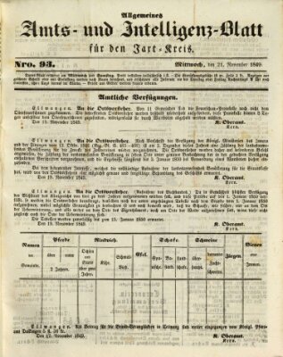 Allgemeines Amts- und Intelligenz-Blatt für den Jaxt-Kreis Mittwoch 21. November 1849