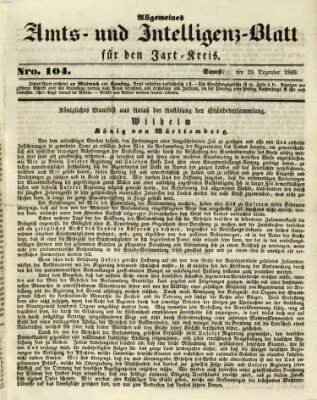 Allgemeines Amts- und Intelligenz-Blatt für den Jaxt-Kreis Samstag 29. Dezember 1849