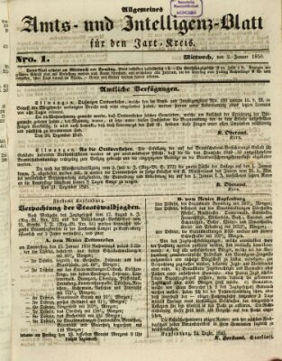 Allgemeines Amts- und Intelligenz-Blatt für den Jaxt-Kreis Mittwoch 2. Januar 1850