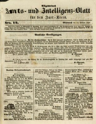 Allgemeines Amts- und Intelligenz-Blatt für den Jaxt-Kreis Mittwoch 13. Februar 1850