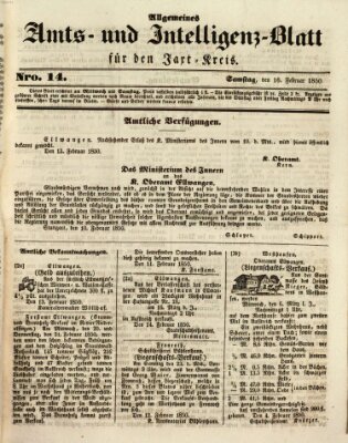 Allgemeines Amts- und Intelligenz-Blatt für den Jaxt-Kreis Samstag 16. Februar 1850