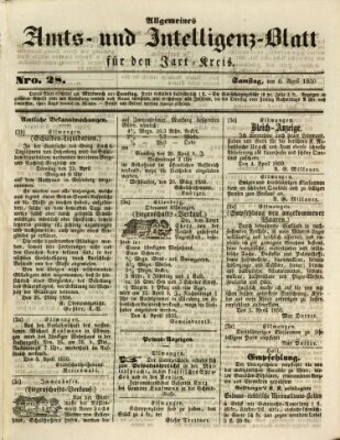 Allgemeines Amts- und Intelligenz-Blatt für den Jaxt-Kreis Samstag 6. April 1850