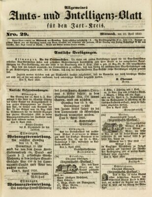 Allgemeines Amts- und Intelligenz-Blatt für den Jaxt-Kreis Mittwoch 10. April 1850