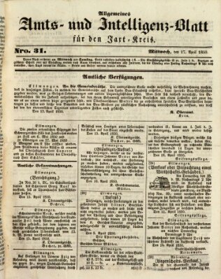 Allgemeines Amts- und Intelligenz-Blatt für den Jaxt-Kreis Mittwoch 17. April 1850