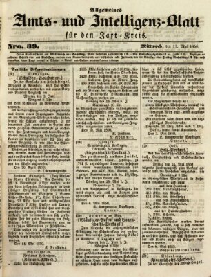 Allgemeines Amts- und Intelligenz-Blatt für den Jaxt-Kreis Mittwoch 15. Mai 1850