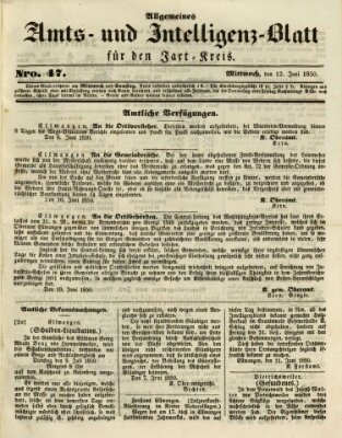 Allgemeines Amts- und Intelligenz-Blatt für den Jaxt-Kreis Mittwoch 12. Juni 1850