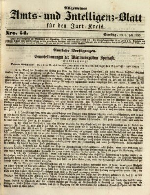 Allgemeines Amts- und Intelligenz-Blatt für den Jaxt-Kreis Samstag 6. Juli 1850