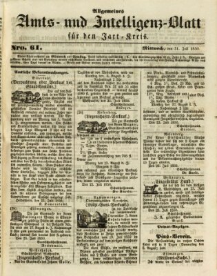 Allgemeines Amts- und Intelligenz-Blatt für den Jaxt-Kreis Mittwoch 31. Juli 1850