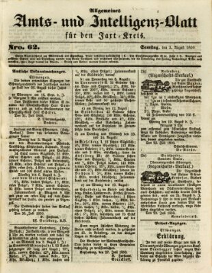 Allgemeines Amts- und Intelligenz-Blatt für den Jaxt-Kreis Samstag 3. August 1850