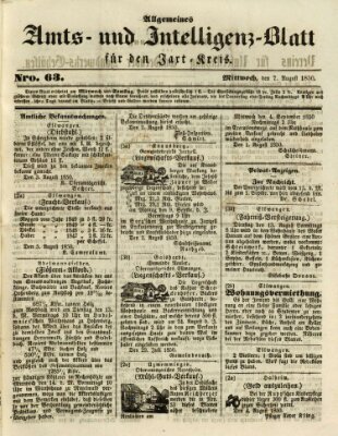 Allgemeines Amts- und Intelligenz-Blatt für den Jaxt-Kreis Mittwoch 7. August 1850