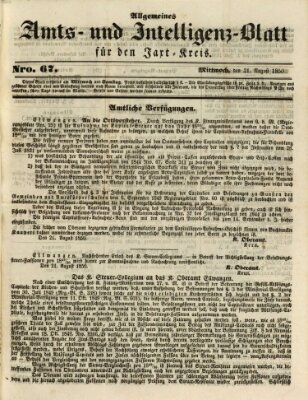 Allgemeines Amts- und Intelligenz-Blatt für den Jaxt-Kreis Mittwoch 21. August 1850