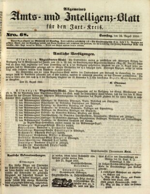 Allgemeines Amts- und Intelligenz-Blatt für den Jaxt-Kreis Samstag 24. August 1850