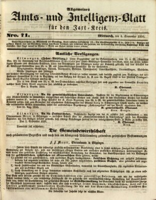 Allgemeines Amts- und Intelligenz-Blatt für den Jaxt-Kreis Mittwoch 4. September 1850