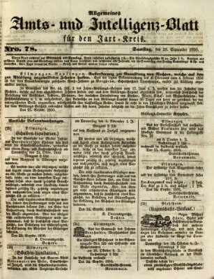 Allgemeines Amts- und Intelligenz-Blatt für den Jaxt-Kreis Samstag 28. September 1850