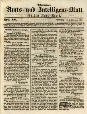 Allgemeines Amts- und Intelligenz-Blatt für den Jaxt-Kreis Samstag 2. November 1850