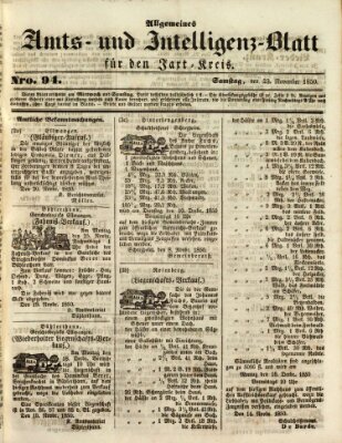 Allgemeines Amts- und Intelligenz-Blatt für den Jaxt-Kreis Samstag 23. November 1850