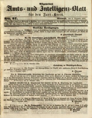 Allgemeines Amts- und Intelligenz-Blatt für den Jaxt-Kreis Mittwoch 4. Dezember 1850