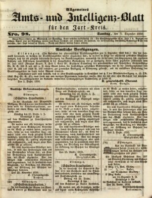 Allgemeines Amts- und Intelligenz-Blatt für den Jaxt-Kreis Samstag 7. Dezember 1850