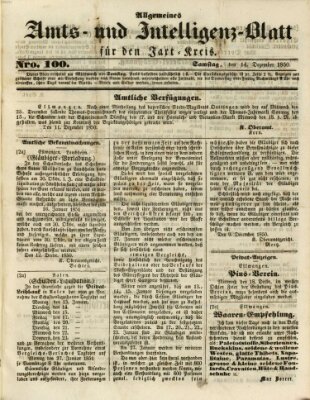 Allgemeines Amts- und Intelligenz-Blatt für den Jaxt-Kreis Samstag 14. Dezember 1850