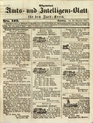 Allgemeines Amts- und Intelligenz-Blatt für den Jaxt-Kreis Samstag 21. Dezember 1850