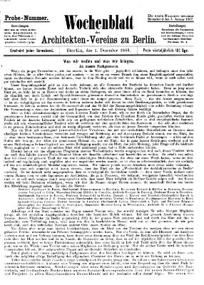 Wochenblatt (Deutsche Bauzeitung 〈Berlin〉) Samstag 1. Dezember 1866